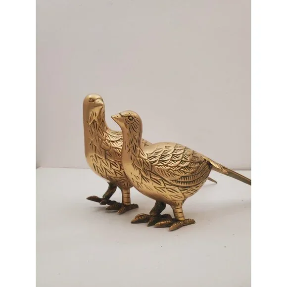 Vintage pair of solid brass male and female pheasants, antique brass bird - Picture 9 of 10
